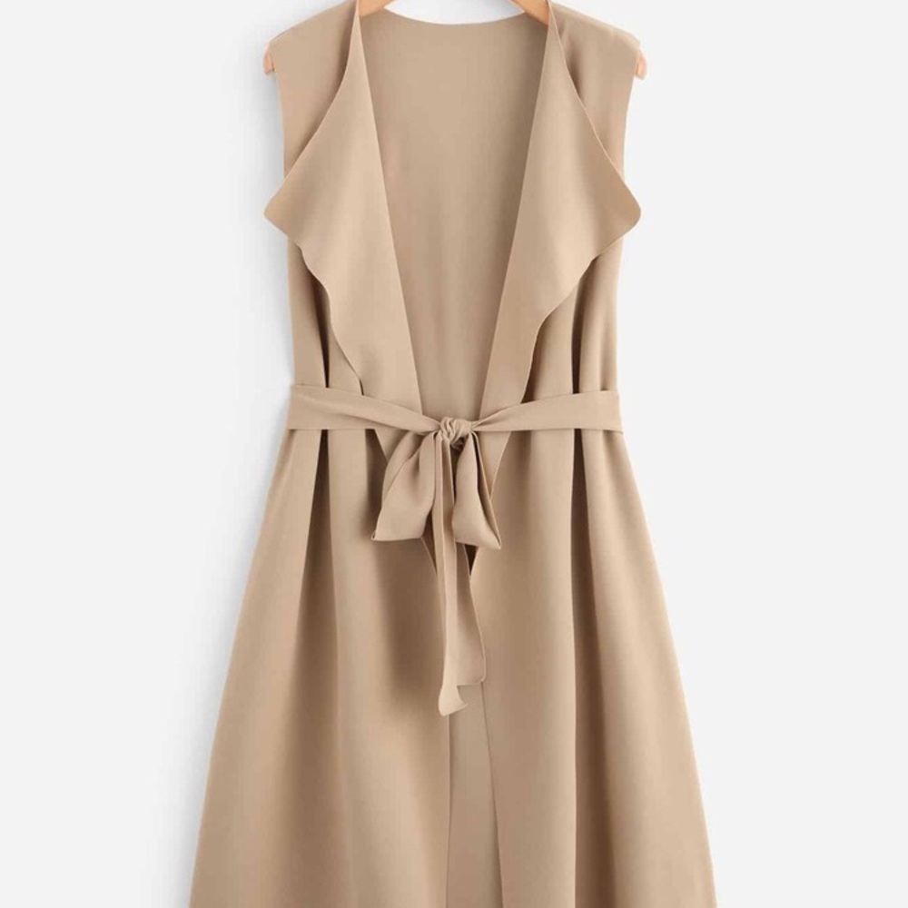 NWOT Tie Waist Longline Belted Vest Coat